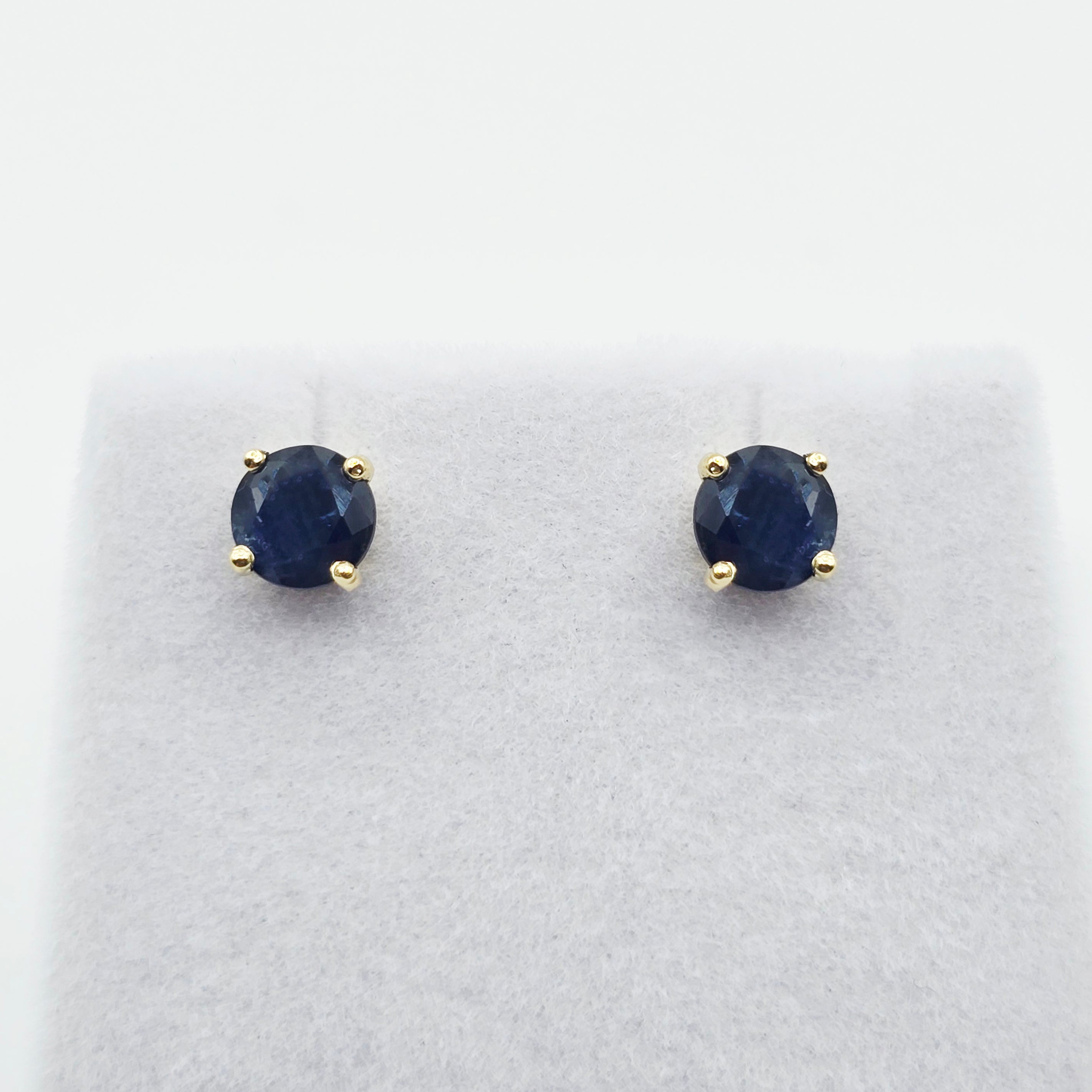 18K Solid Yellow Gold Natural Sapphire Stud Earrings, 4mm or 5mm Genuine Blue Sapphire Earrings, September Birthstone Gift