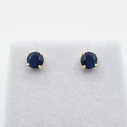 18K Solid Yellow Gold Natural Sapphire Stud Earrings, 4mm or 5mm Genuine Blue Sapphire Earrings, September Birthstone Gift