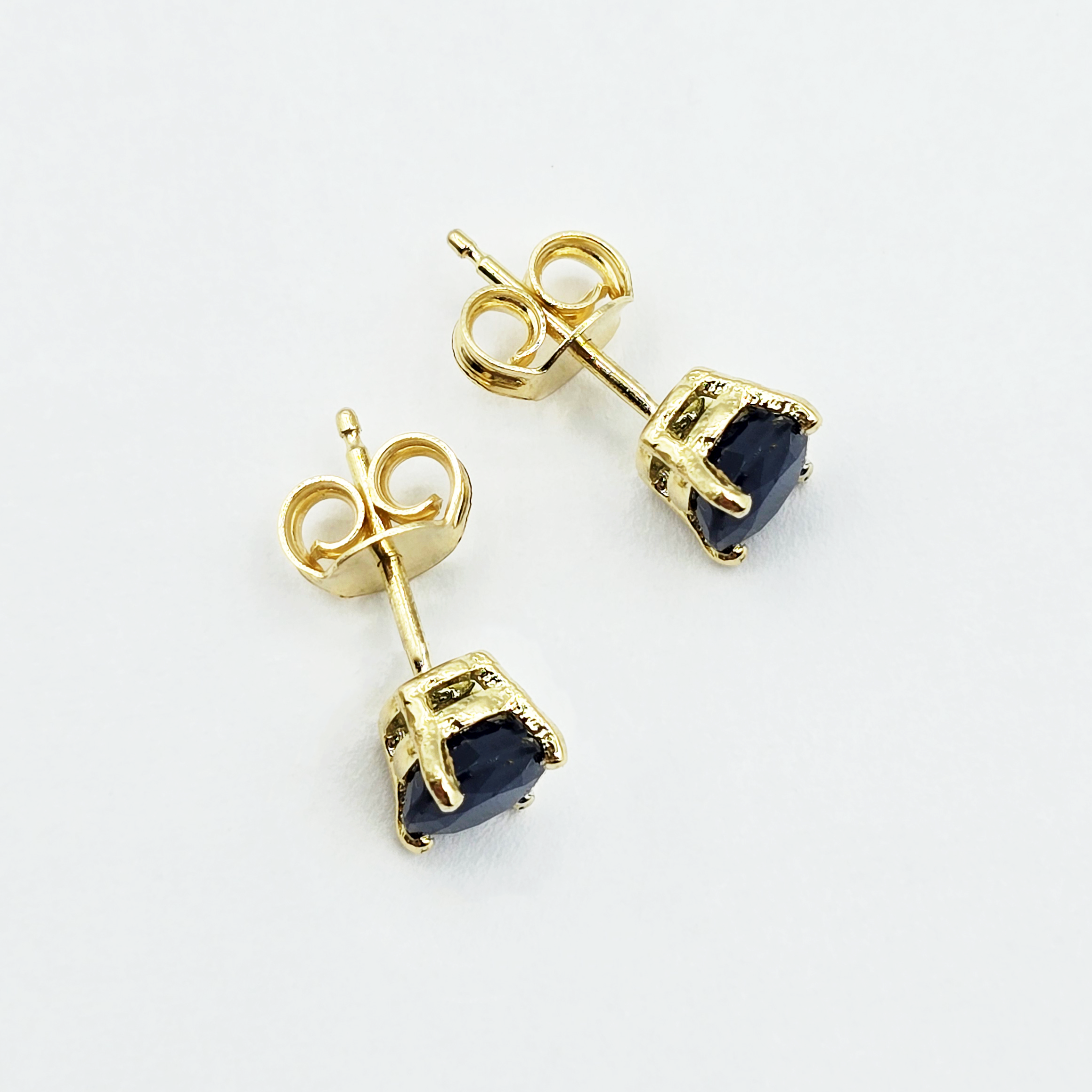 18K Solid Yellow Gold Natural Sapphire Stud Earrings, 4mm or 5mm Genuine Blue Sapphire Earrings, September Birthstone Gift