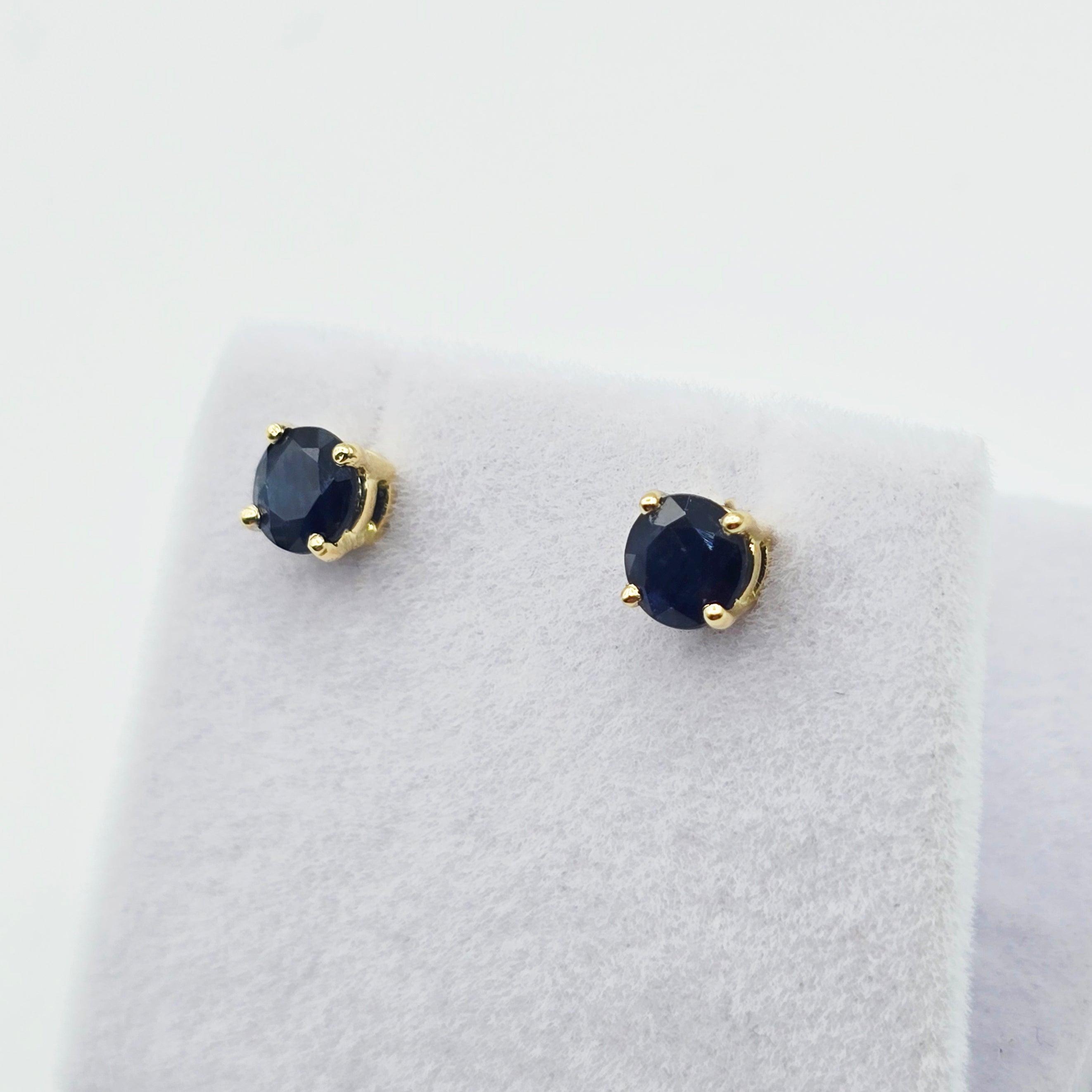 18K Solid Yellow Gold Natural Sapphire Stud Earrings, 4mm or 5mm Genuine Blue Sapphire Earrings, September Birthstone Gift