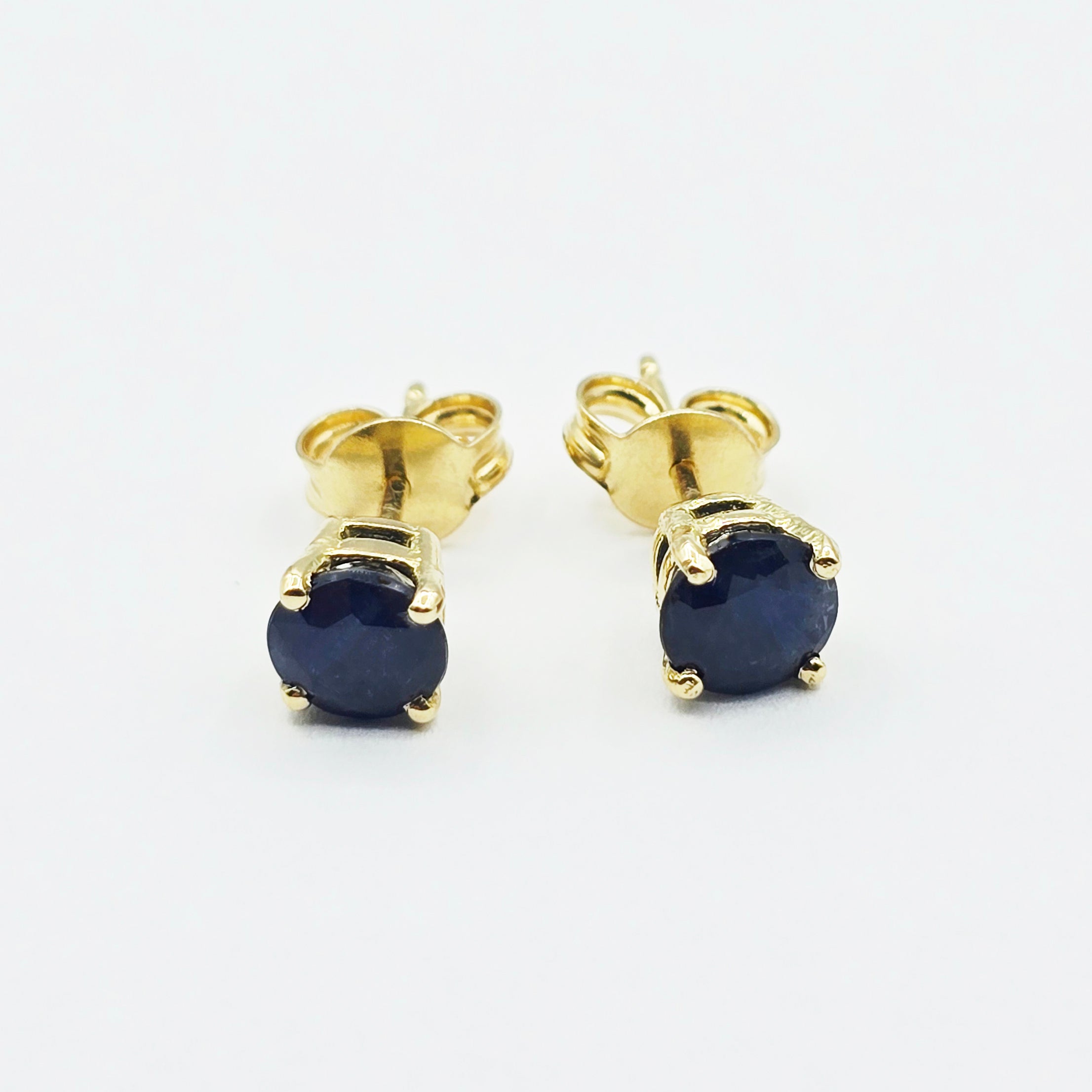 18K Solid Yellow Gold Natural Sapphire Stud Earrings, 4mm or 5mm Genuine Blue Sapphire Earrings, September Birthstone Gift