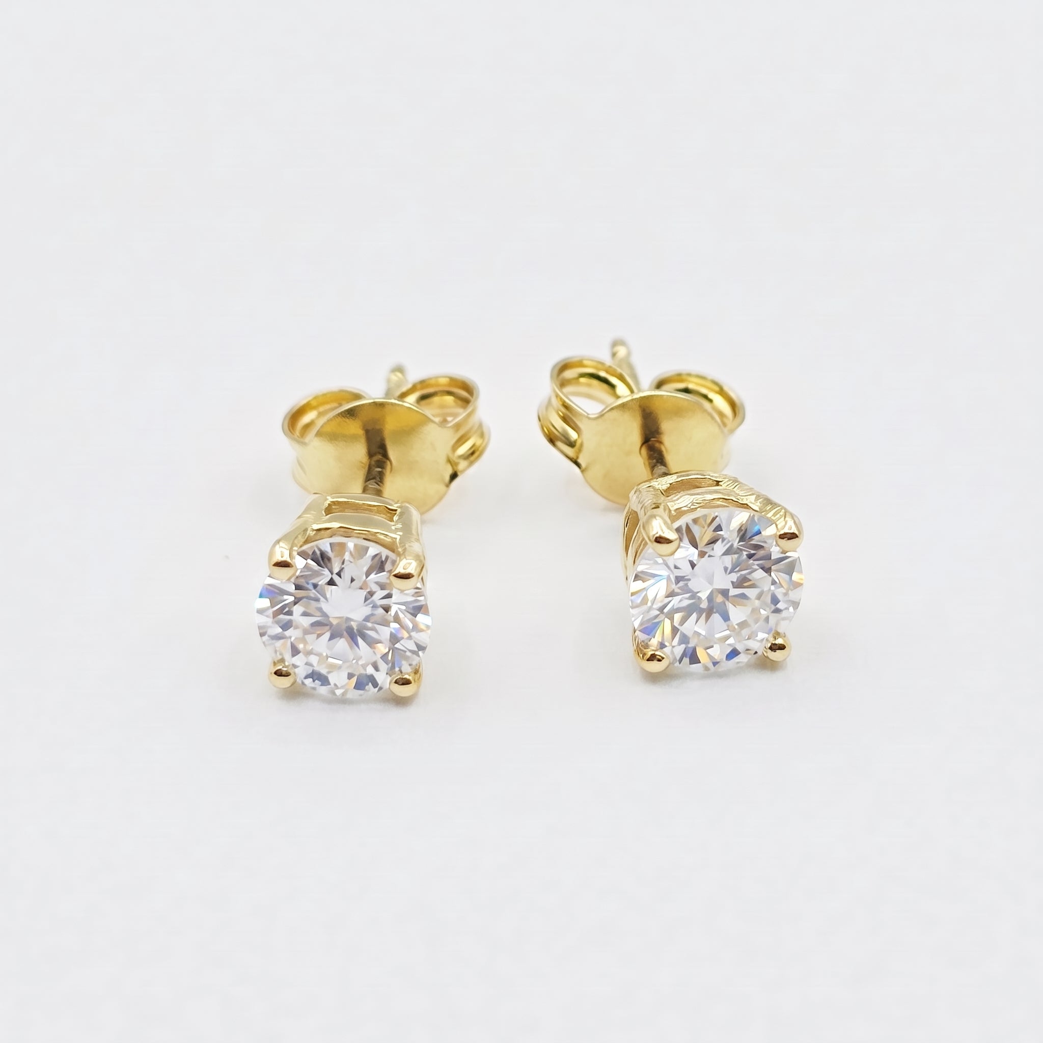 14K Solid Gold Lab Grown Diamond Stud Earrings, Round Brilliant, White or Yellow Gold