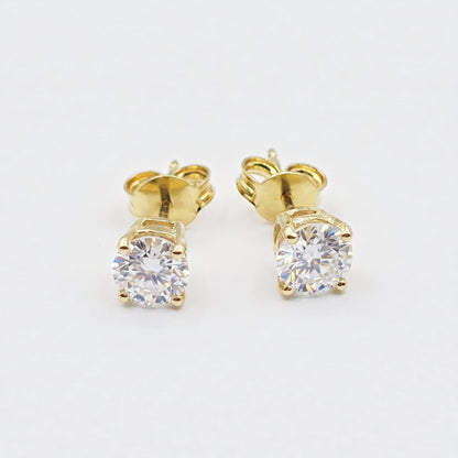 14K Solid Gold Lab Grown Diamond Stud Earrings, Round Brilliant, White or Yellow Gold