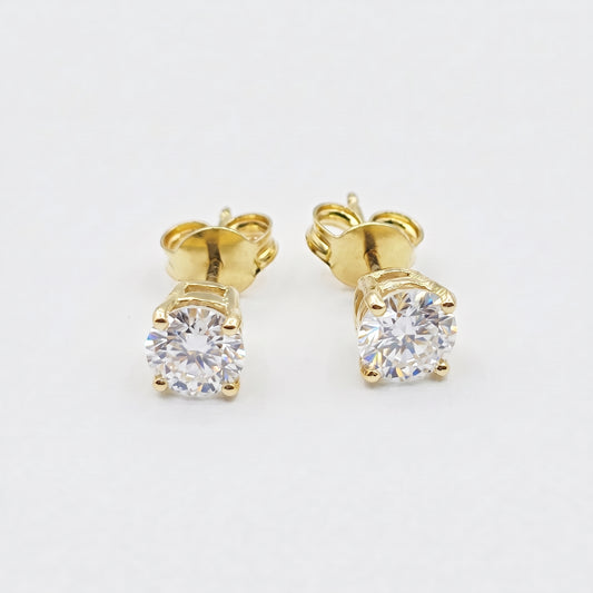 14K Solid Gold Lab Grown Diamond Stud Earrings, Round Brilliant, White or Yellow Gold