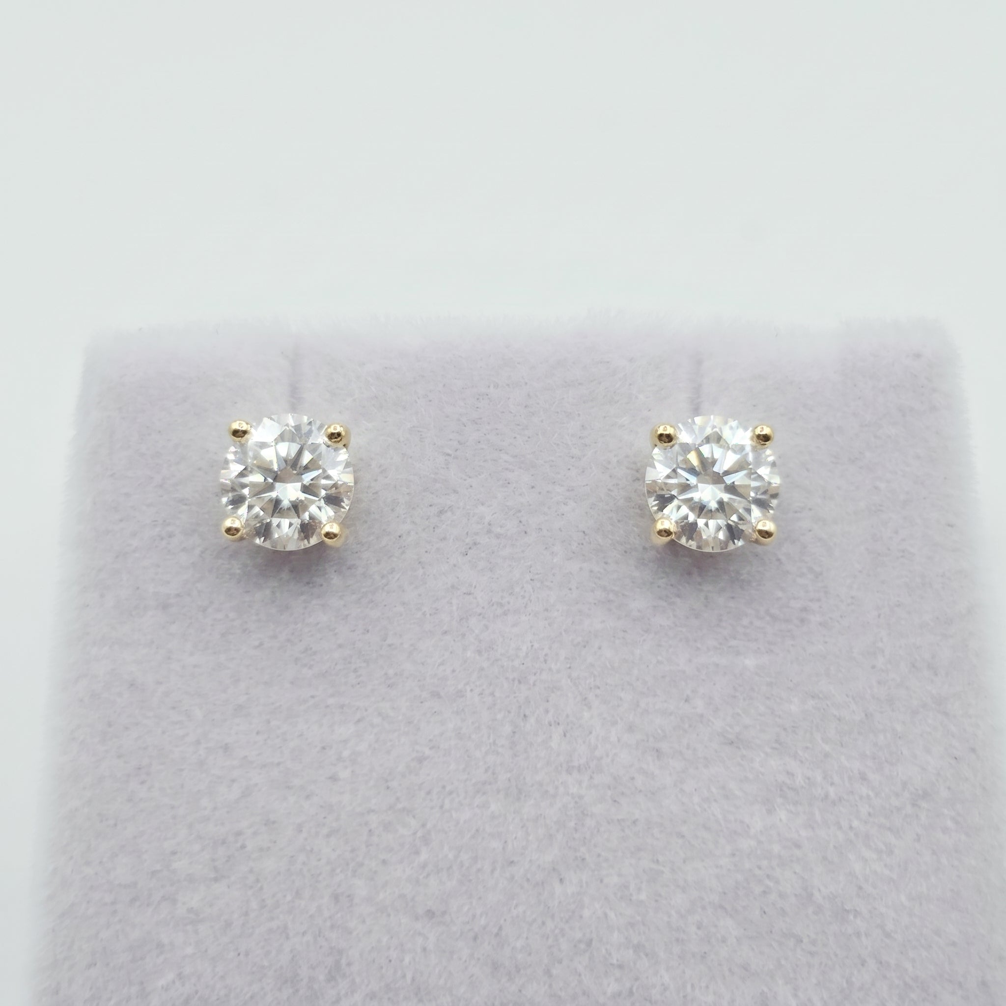 14K Solid Gold Lab Grown Diamond Stud Earrings, Round Brilliant, White or Yellow Gold