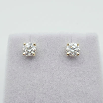14K Solid Gold Lab Grown Diamond Stud Earrings, Round Brilliant, White or Yellow Gold