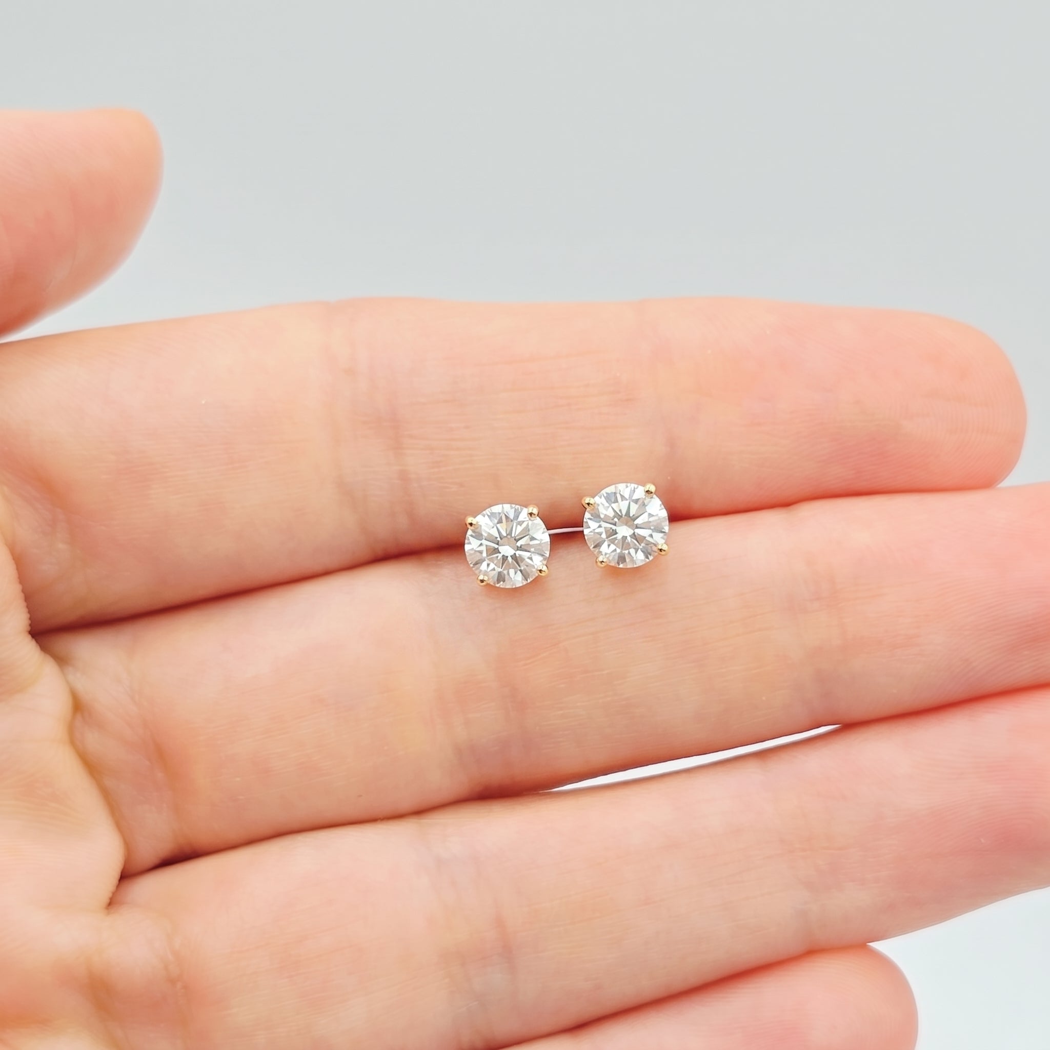 14K Solid Gold Lab Grown Diamond Stud Earrings, Round Brilliant, White or Yellow Gold