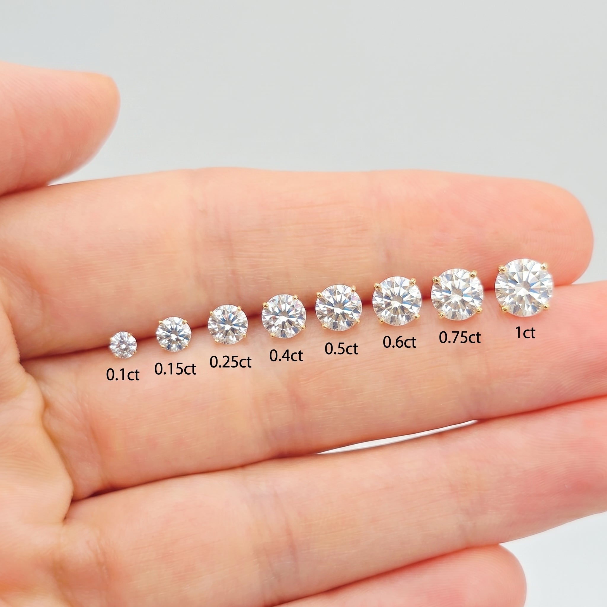 14K Solid Gold Lab Grown Diamond Stud Earrings, Round Brilliant, White or Yellow Gold