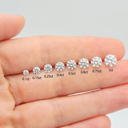 14K Solid Gold Lab Grown Diamond Stud Earrings, Round Brilliant, White or Yellow Gold
