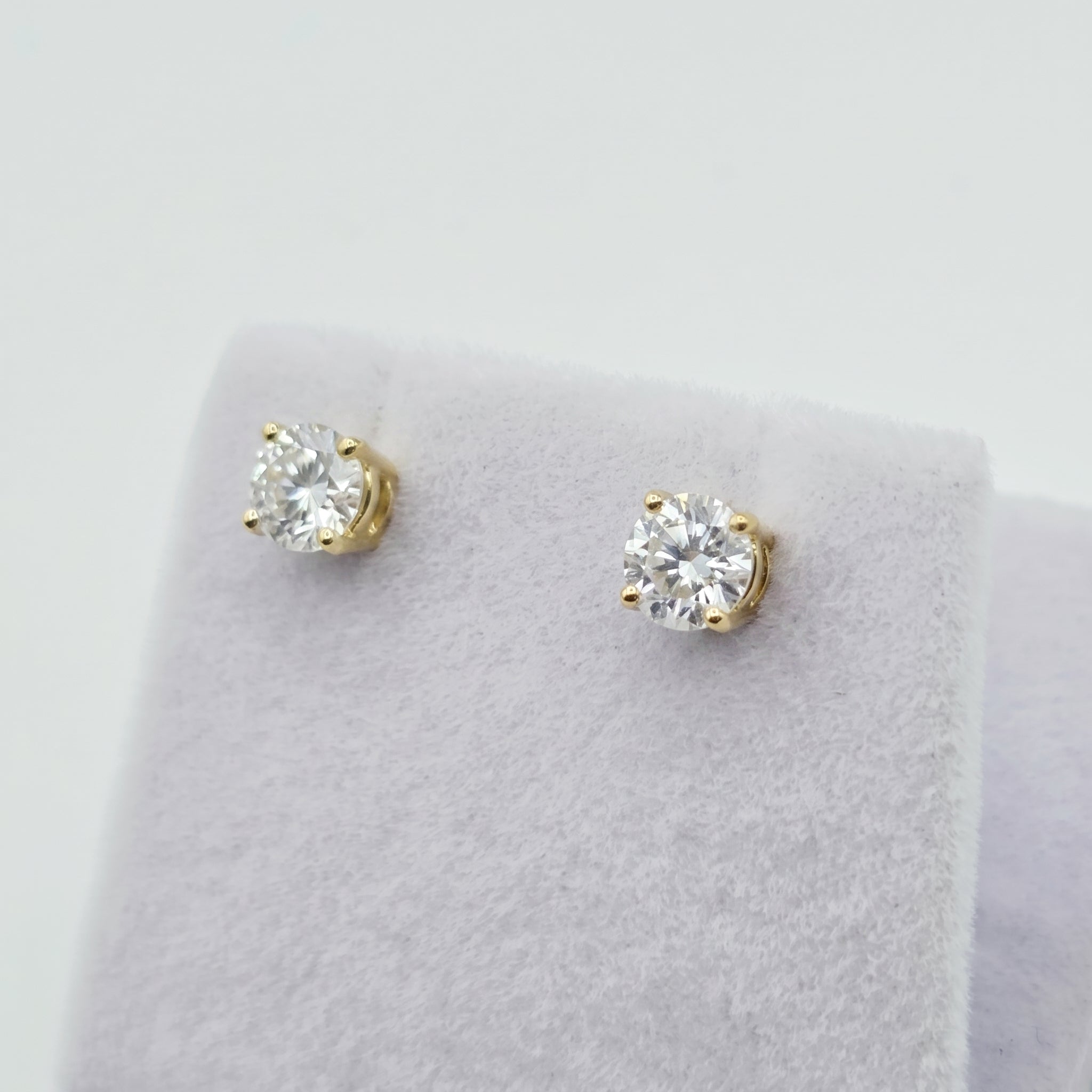 14K Solid Gold Lab Grown Diamond Stud Earrings, Round Brilliant, White or Yellow Gold