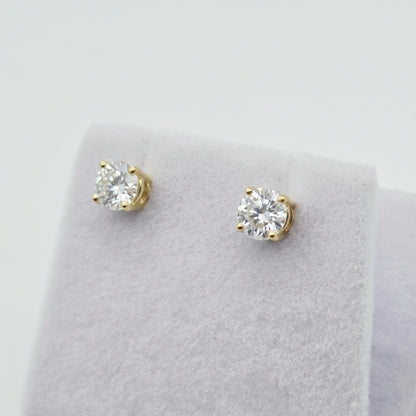 14K Solid Gold Lab Grown Diamond Stud Earrings, Round Brilliant, White or Yellow Gold