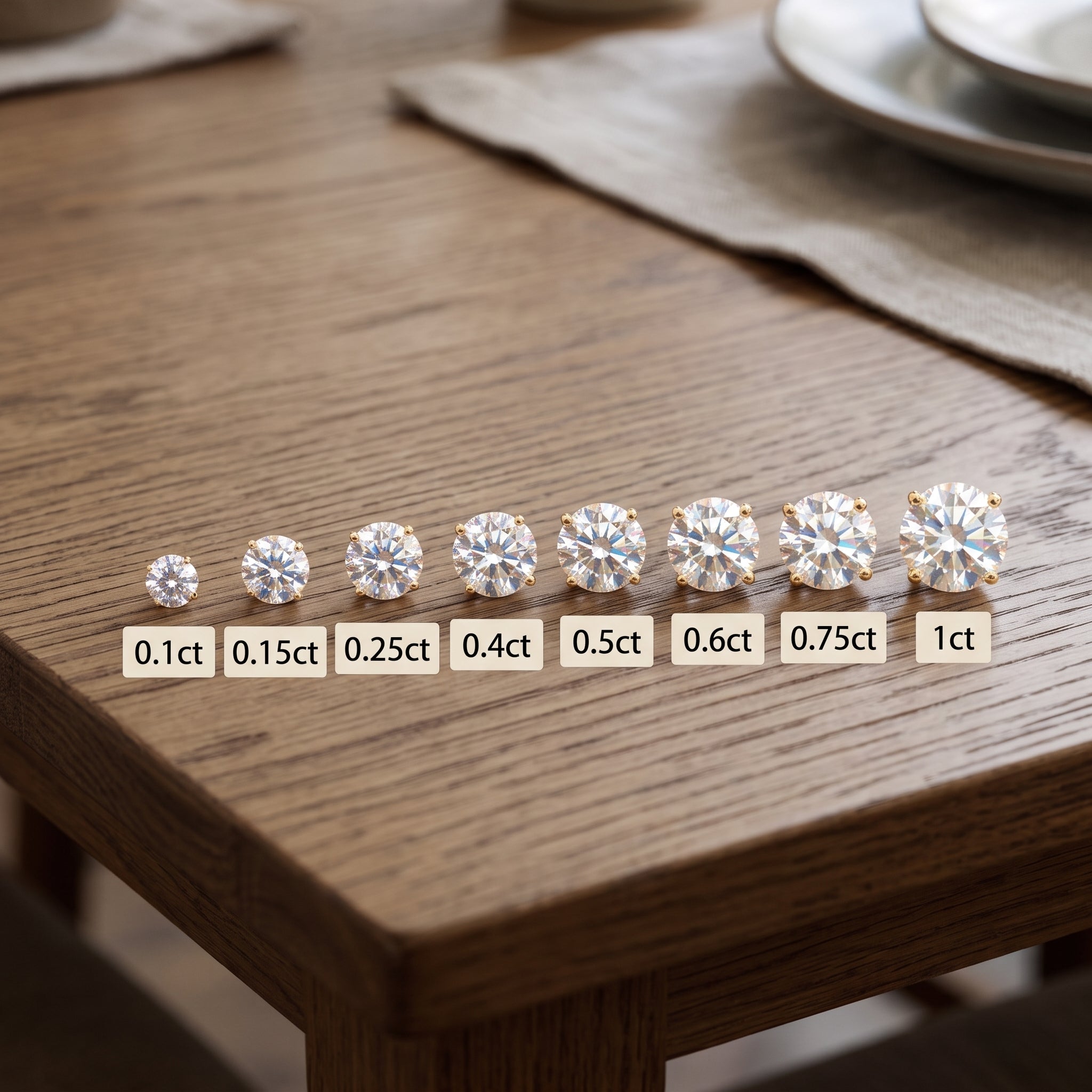14K Solid Gold Lab Grown Diamond Stud Earrings, Round Brilliant, White or Yellow Gold