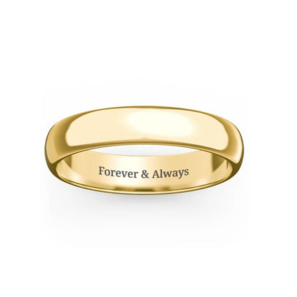 Solid Gold Wedding Band 4mm, Yellow or White Gold Wedding Ring, Engraved Wedding Band, Classic Gold Ring for Men & Women