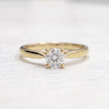 Solid Gold Lab Grown Diamond Ring, 5mm Round Diamond Solitaire Ring, Classic Engagement Ring, Anniversary Ring for Her