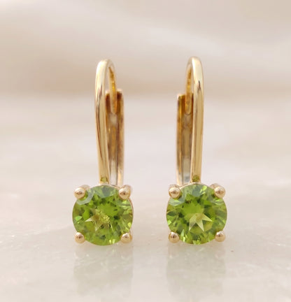 14K Yellow Gold Natural Gemstone Lever back Earrings, Birthstone Earrings