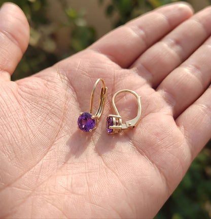 14K Yellow Gold Natural Gemstone Lever back Earrings, Birthstone Earrings