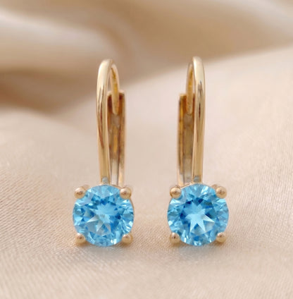 14K Yellow Gold Natural Gemstone Lever back Earrings, Birthstone Earrings