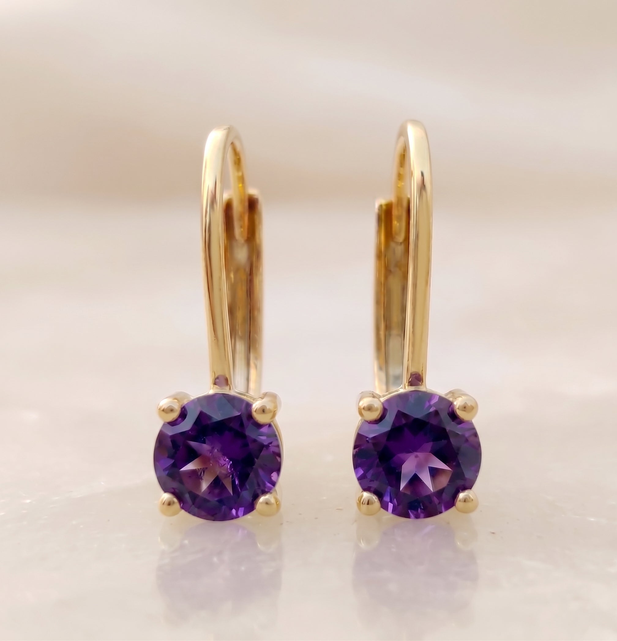 14K Yellow Gold Natural Gemstone Lever back Earrings, Birthstone Earrings