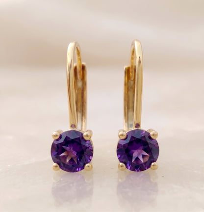 14K Yellow Gold Natural Gemstone Lever back Earrings, Birthstone Earrings