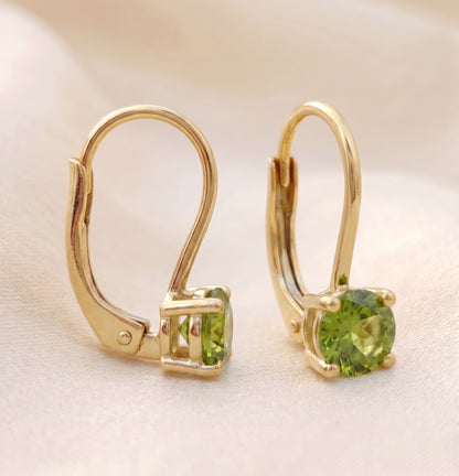 14K Yellow Gold Natural Gemstone Lever back Earrings, Birthstone Earrings