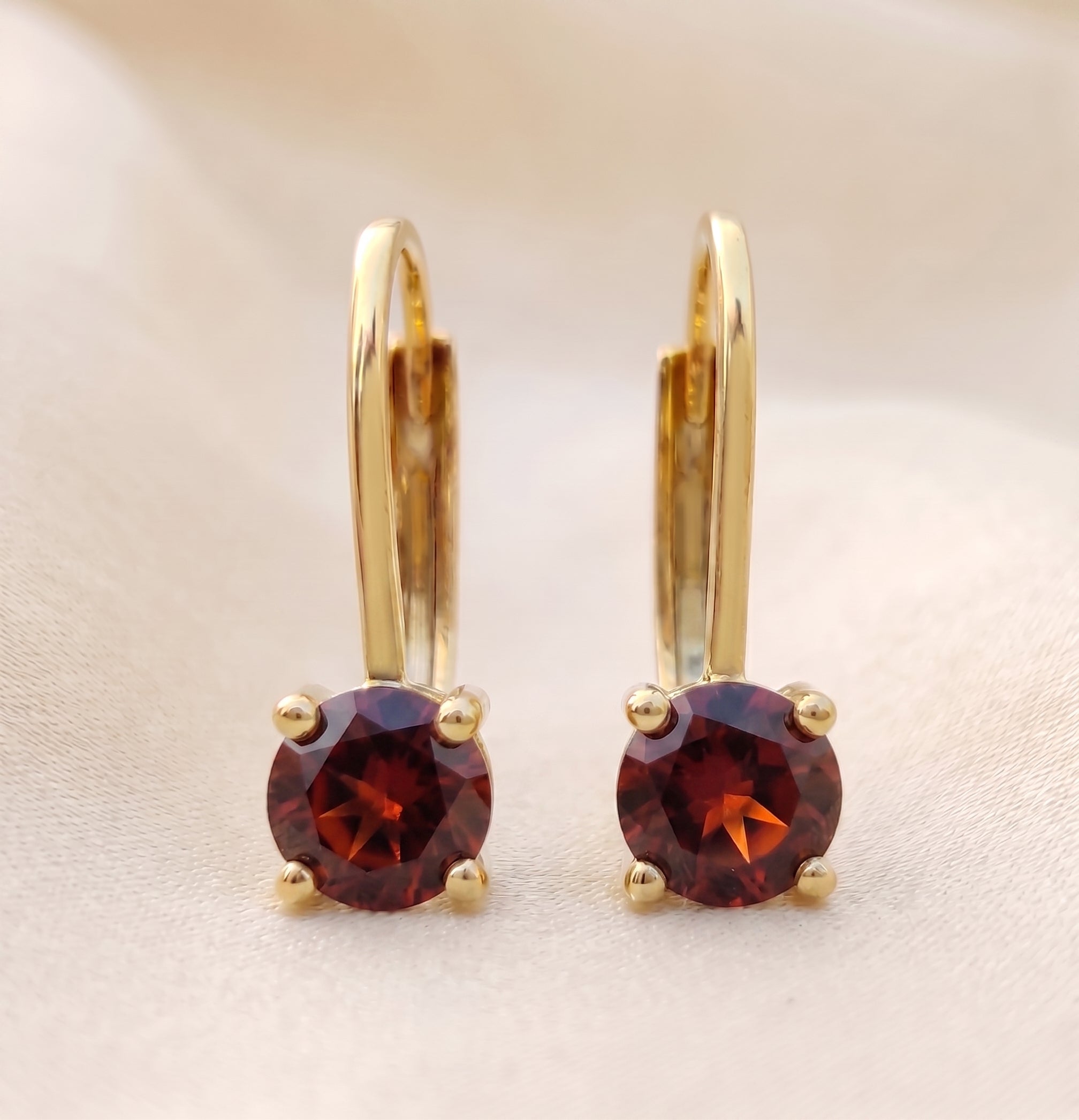 14K Yellow Gold Natural Gemstone Lever back Earrings, Birthstone Earrings
