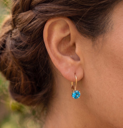 14K Yellow Gold Natural Gemstone Lever back Earrings, Birthstone Earrings