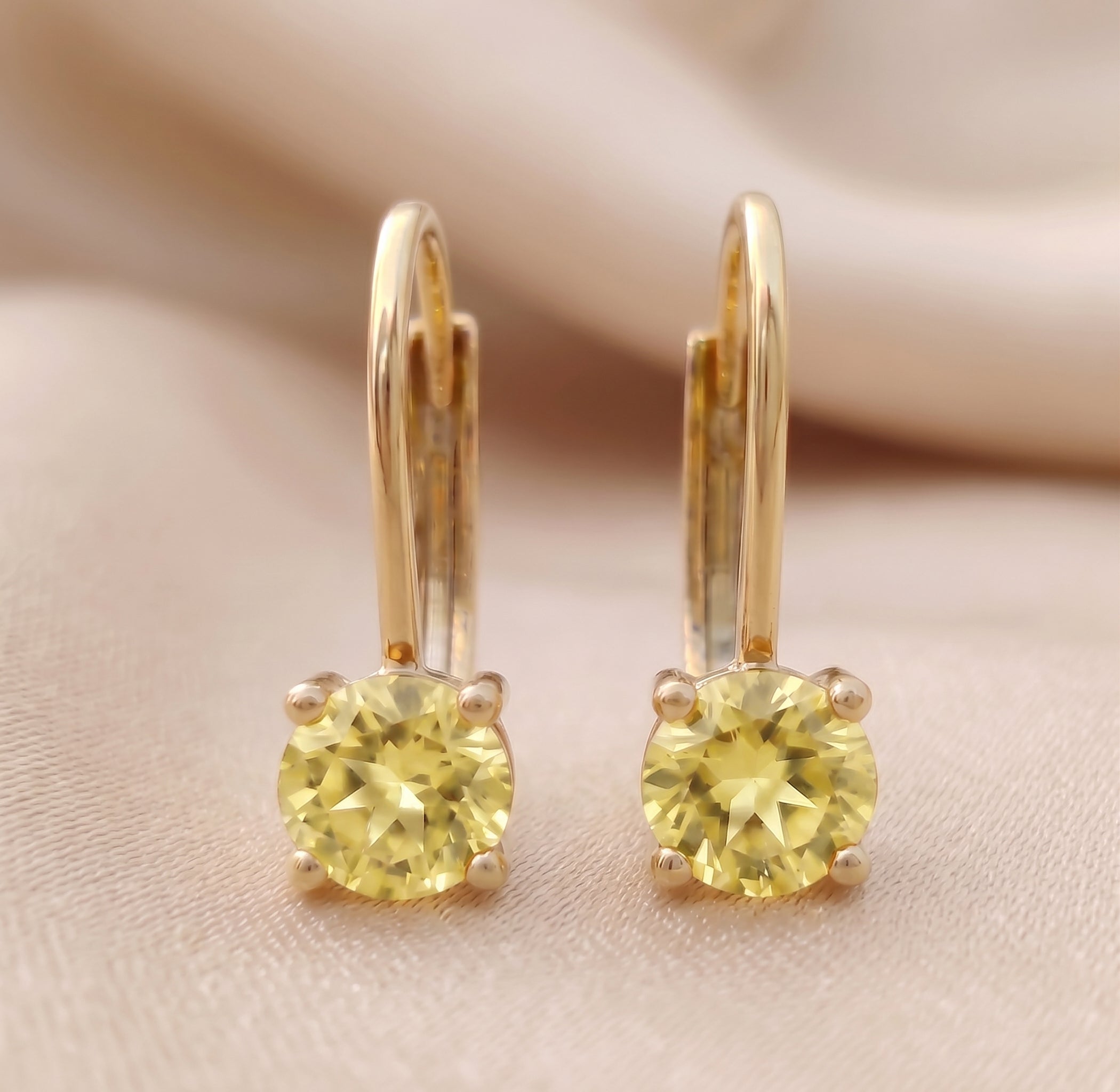 14K Yellow Gold Natural Gemstone Lever back Earrings, Birthstone Earrings