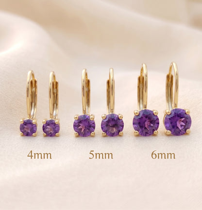 14K Yellow Gold Natural Gemstone Lever back Earrings, Birthstone Earrings