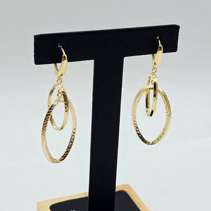 10K Yellow Gold Diamond-Cut Double Oval Dangle Earrings