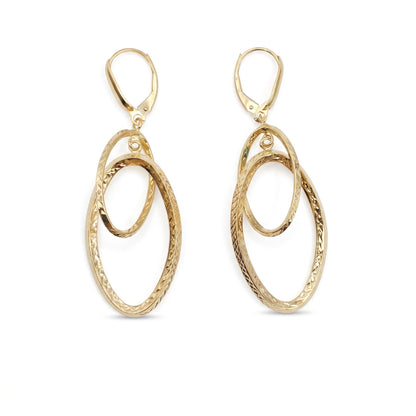 10K Yellow Gold Diamond-Cut Double Oval Dangle Earrings