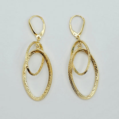 10K Yellow Gold Diamond-Cut Double Oval Dangle Earrings