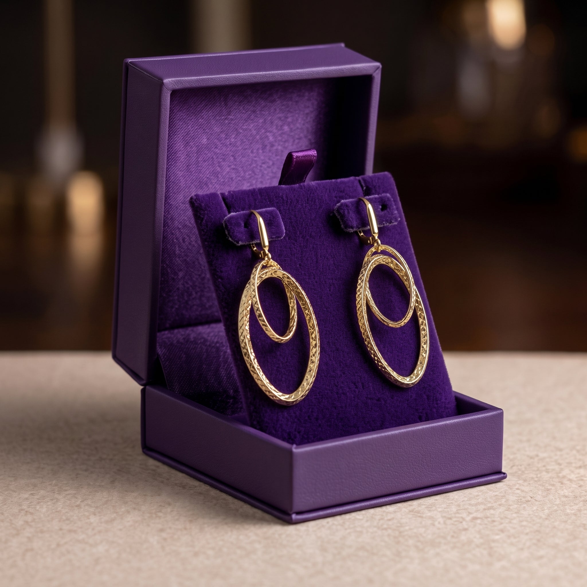 10K Yellow Gold Diamond-Cut Double Oval Dangle Earrings
