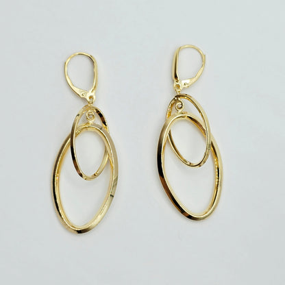 10K Yellow Gold Diamond-Cut Double Oval Dangle Earrings