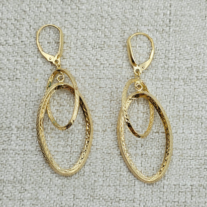 10K Yellow Gold Diamond-Cut Double Oval Dangle Earrings