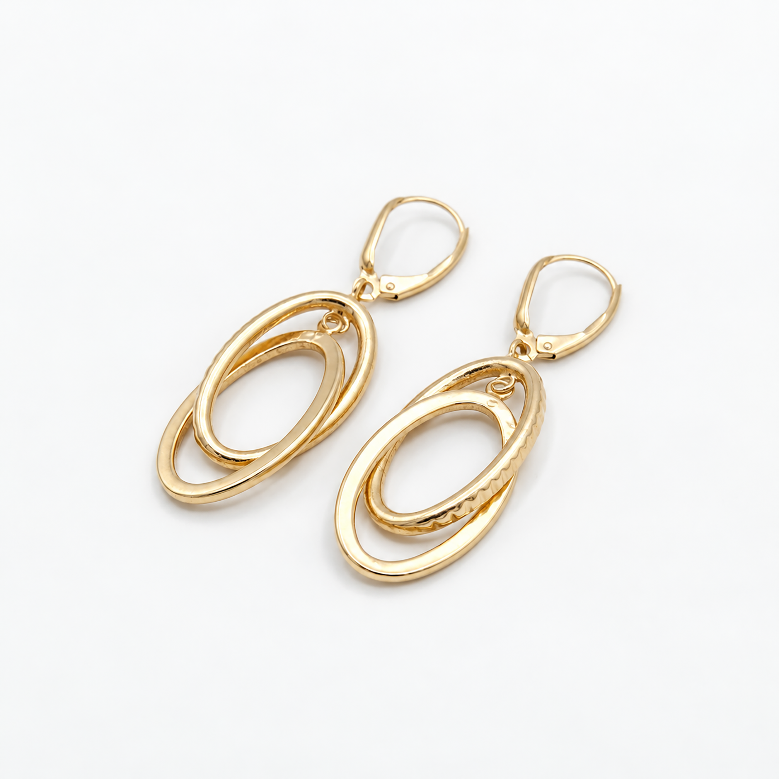 10K Yellow Gold Double Oval Dangle Earrings