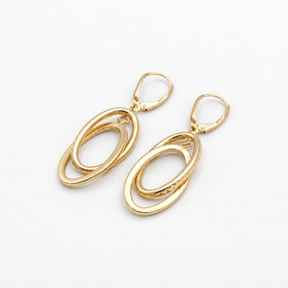 10K Yellow Gold Double Oval Dangle Earrings