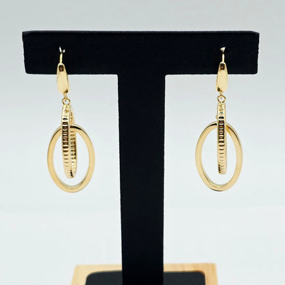 10K Yellow Gold Double Oval Dangle Earrings