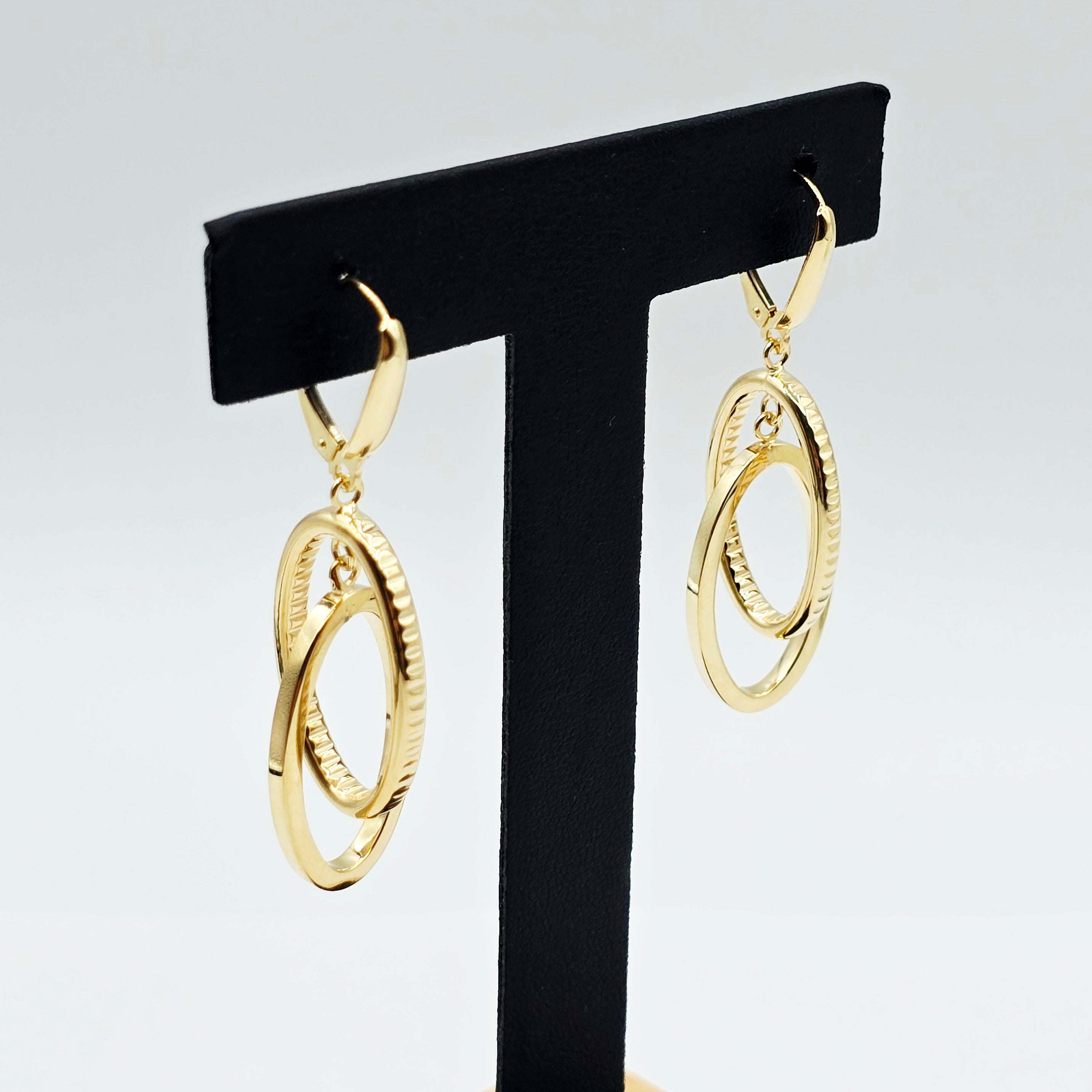 10K Yellow Gold Double Oval Dangle Earrings