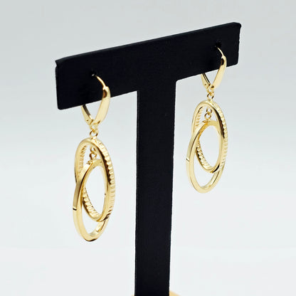 10K Yellow Gold Double Oval Dangle Earrings