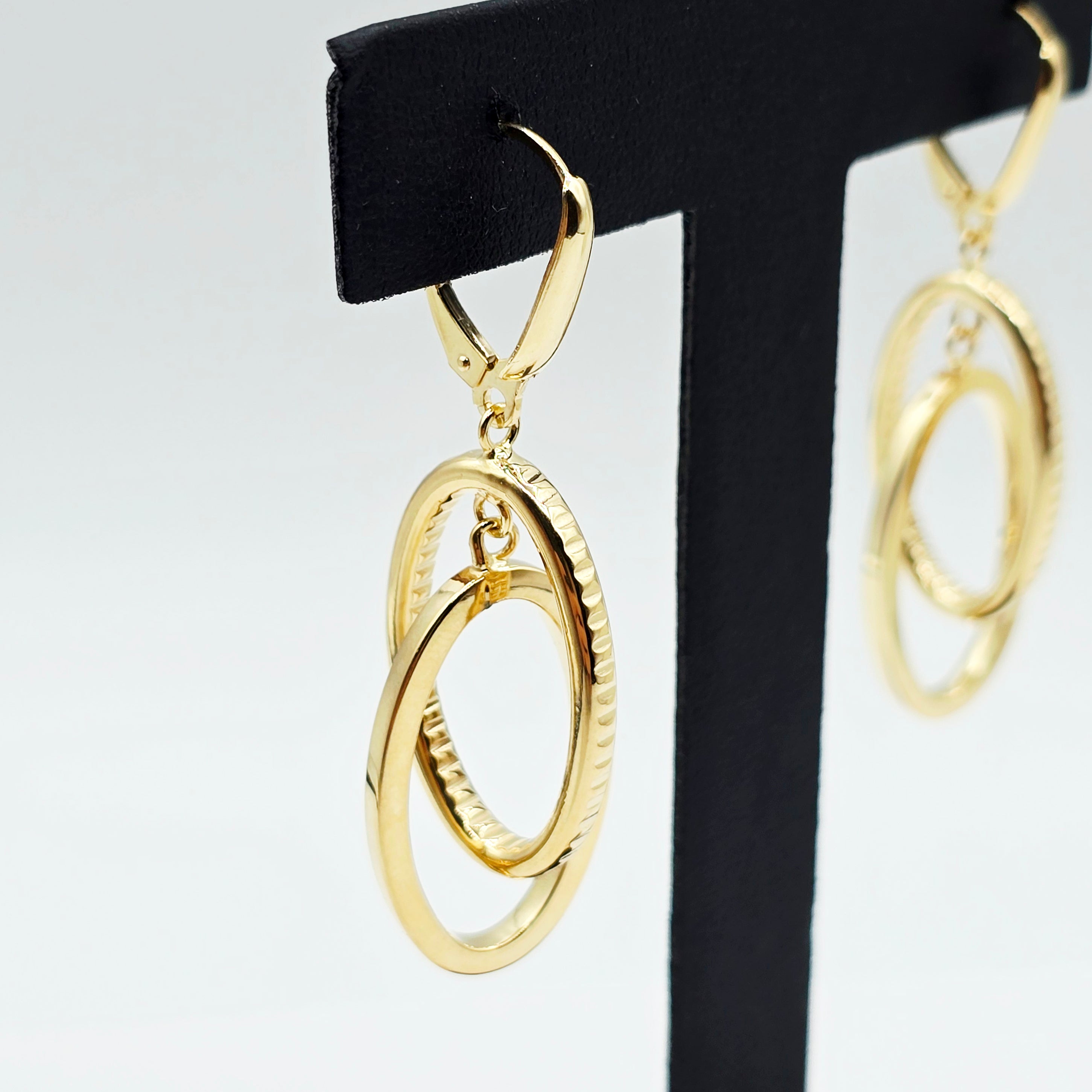 10K Yellow Gold Double Oval Dangle Earrings