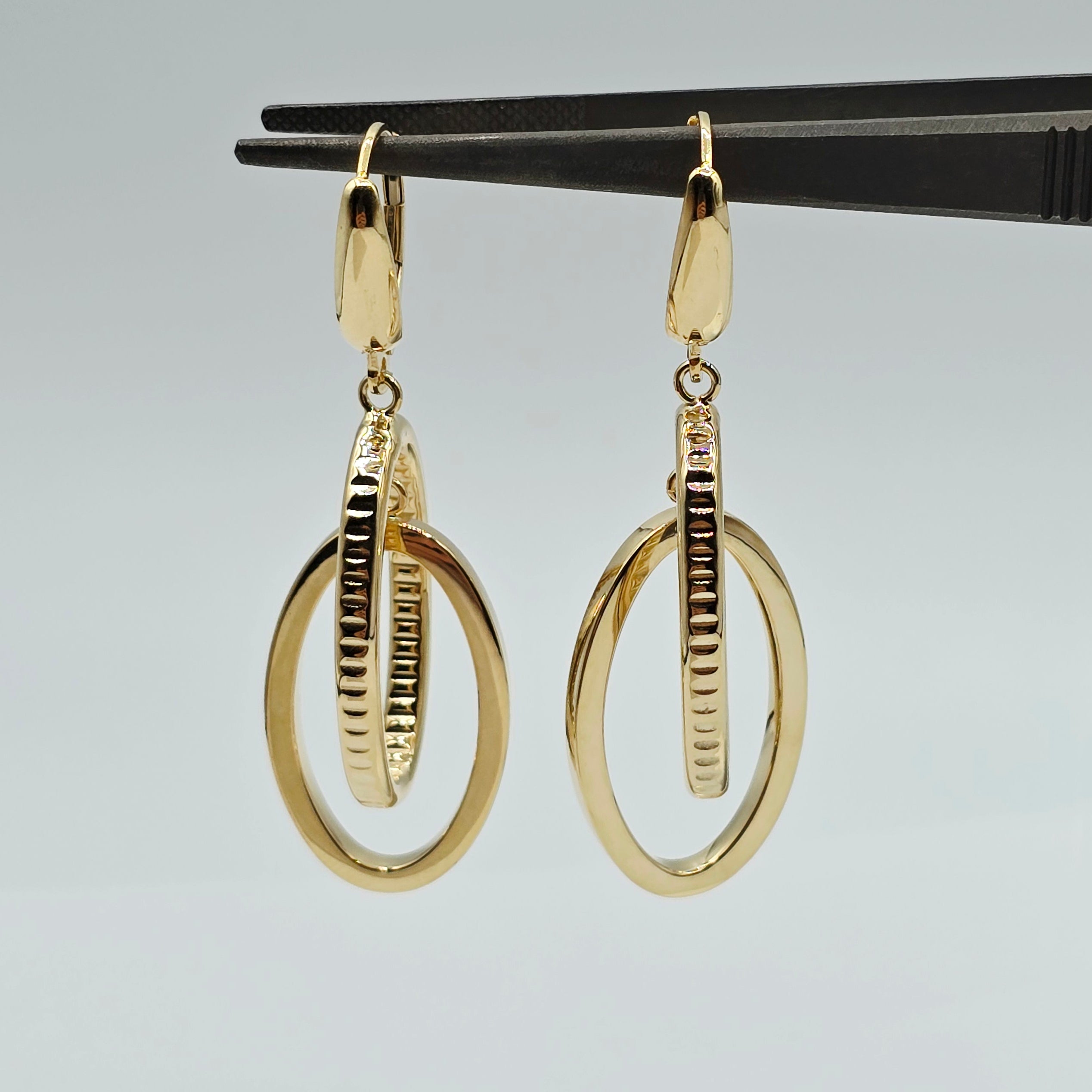 10K Yellow Gold Double Oval Dangle Earrings