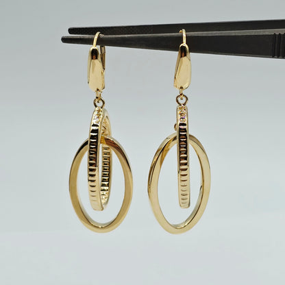 10K Yellow Gold Double Oval Dangle Earrings
