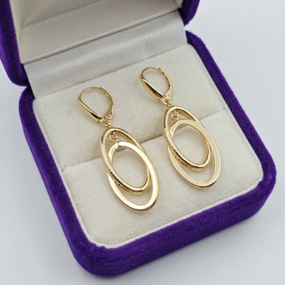 10K Yellow Gold Double Oval Dangle Earrings
