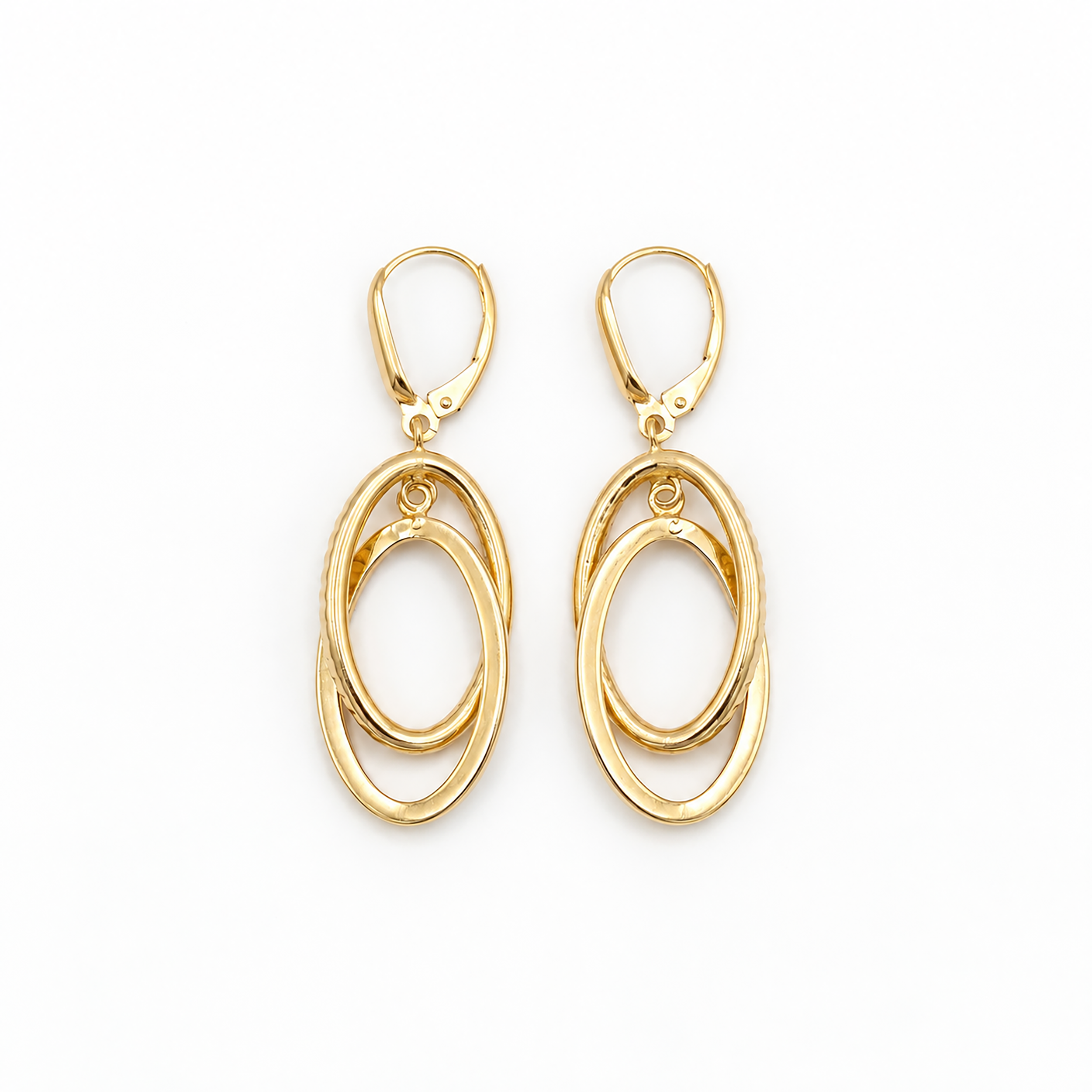 10K Yellow Gold Double Oval Dangle Earrings