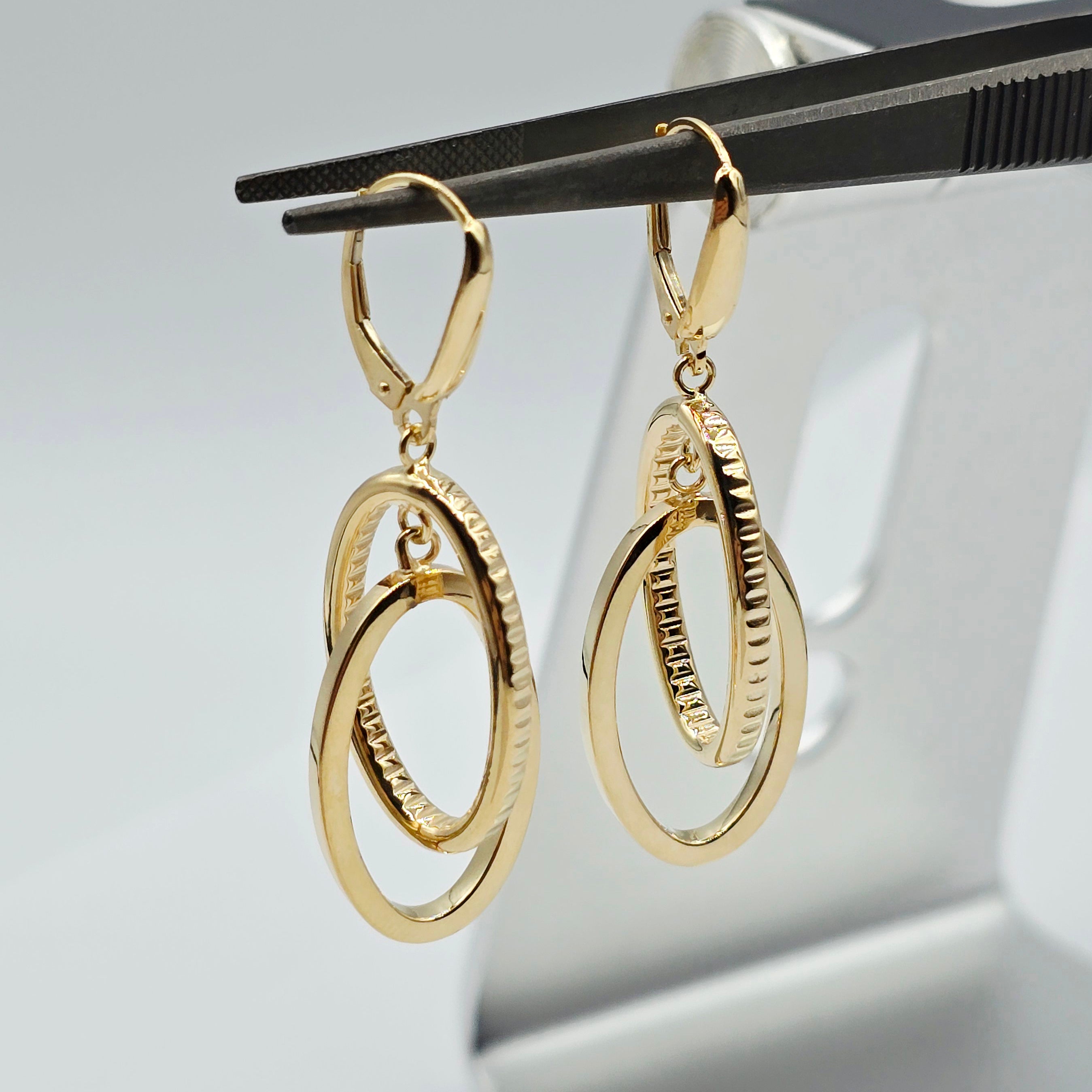 10K Yellow Gold Double Oval Dangle Earrings