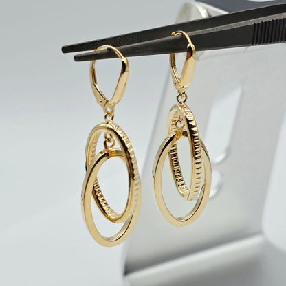 10K Yellow Gold Double Oval Dangle Earrings