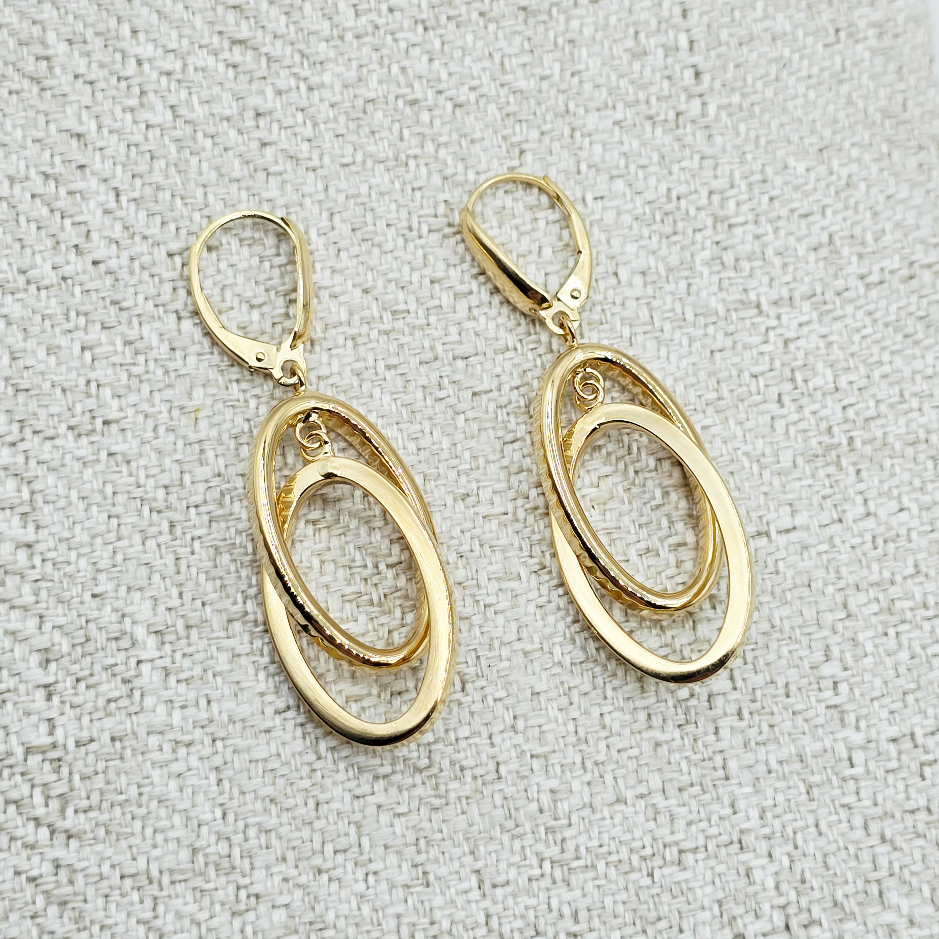 10K Yellow Gold Double Oval Dangle Earrings