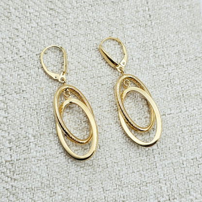 10K Yellow Gold Double Oval Dangle Earrings