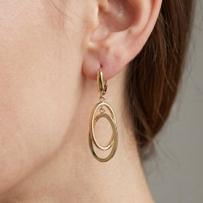 10K Yellow Gold Double Oval Dangle Earrings