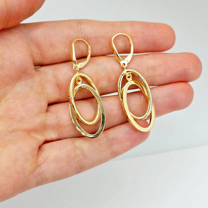 10K Yellow Gold Double Oval Dangle Earrings